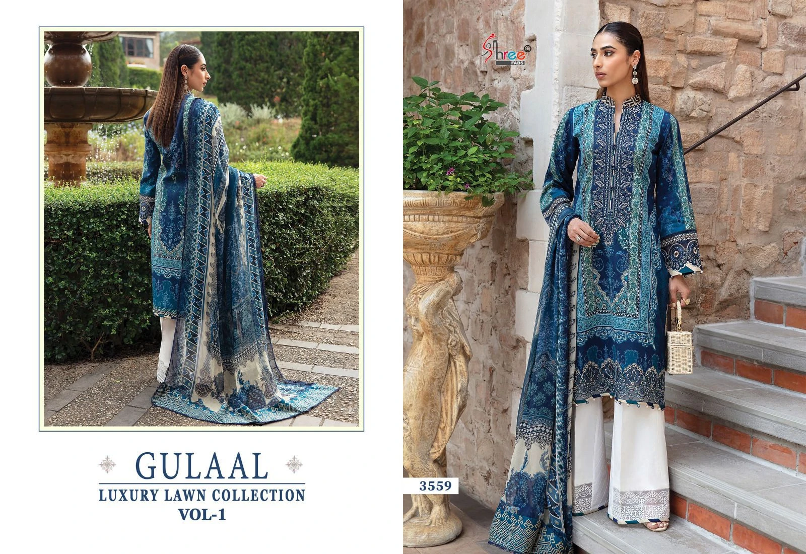Shree Fab Gulaal Luxury Lawn Collection Vol-01 Pure Cotton Wholesale Pakistani Salwar Suit Catalog — Wholesale Salwar Suits, Shree Fabs wholesale from Surat - Gallery Image 8